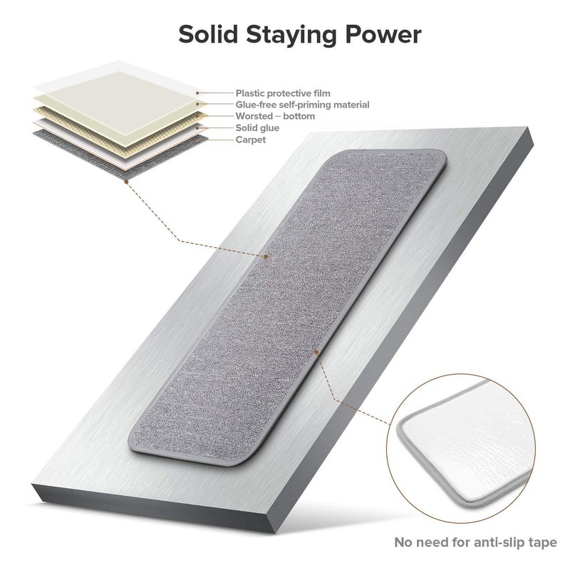 Seloom 13pcs Carpet Stair Treads, Indoor Non Slip Stair Rugs Covers Rubber Backing Anti Slip Indoor Stair Mats Removable Washable Step Runners for Indoor Wooden Steps Stairs (25.5Ã—9.5In,Grey) - Image 4
